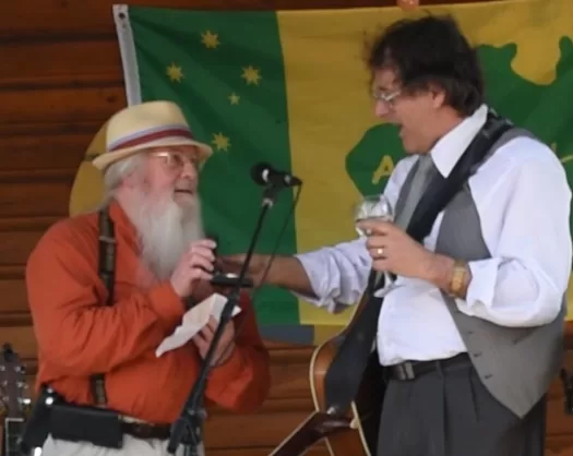 Woody presents Pat with his 40 year medal
